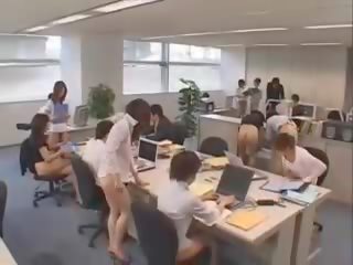 Athletic Asian group of secretaries naked